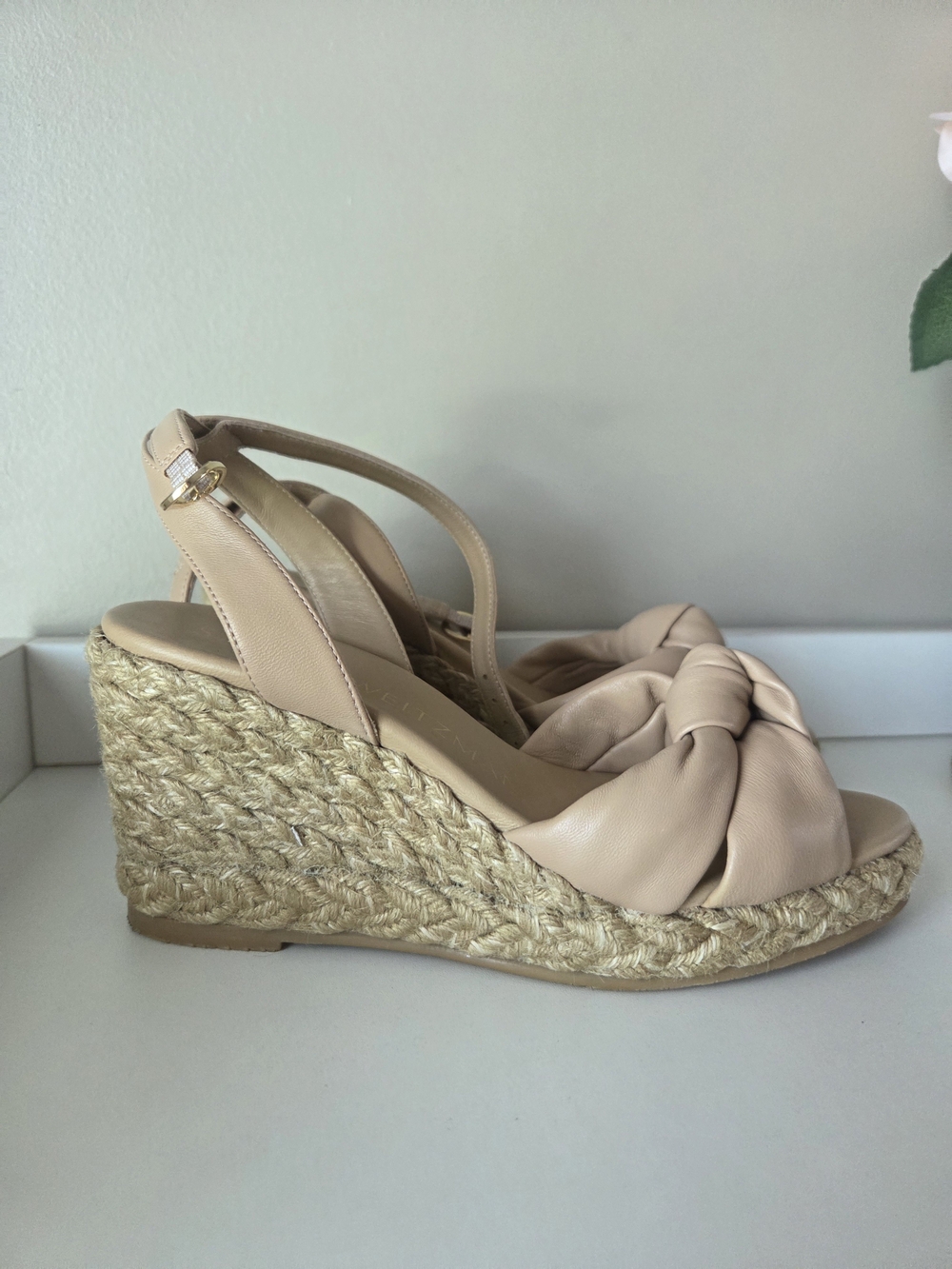 Stuart Weitzman Beige Knot Espadrille Wedge Sandals